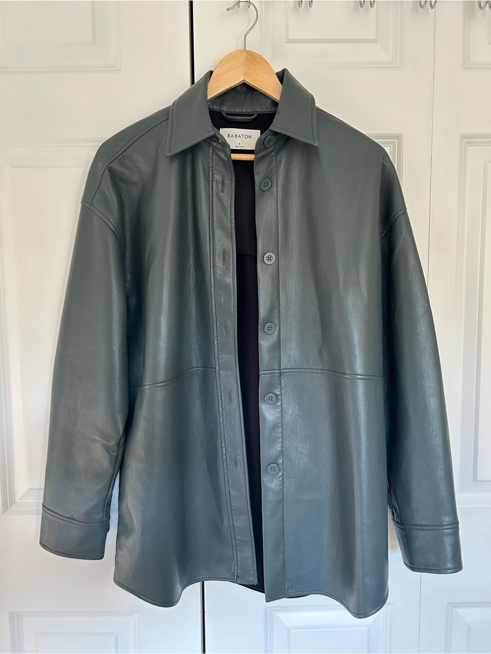Aritzia Pelli Shirt Jacket in Smoky Emerald Green